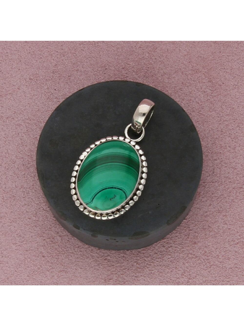 sterling silver malachite cabochon pendant